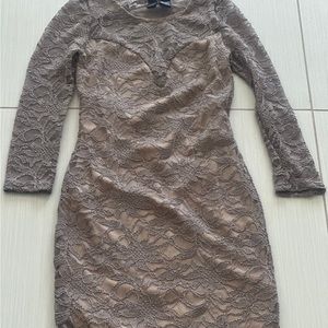 Windsor Tan Bodycon Midi Dress Long Sleeve Crew Neck